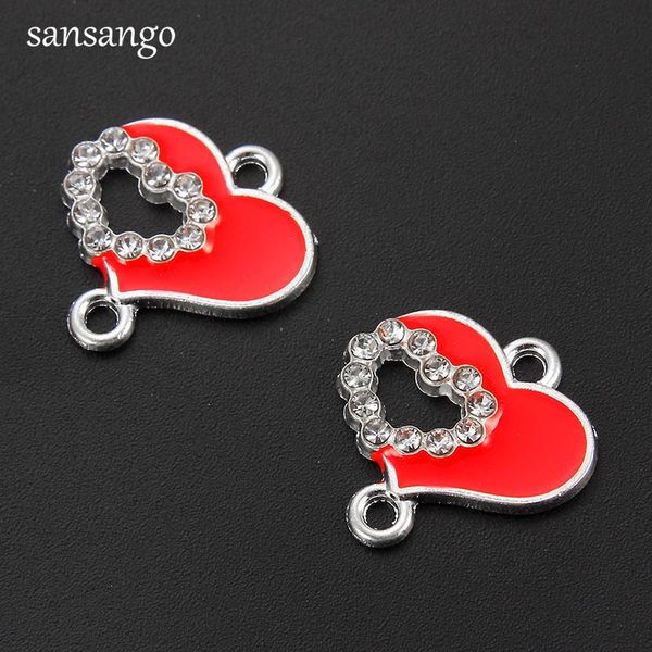 

10 pcs red love heart shape alloy crystal connects for making necklace bracelets gift fashion crystal jewelry findings, Bronze;silver