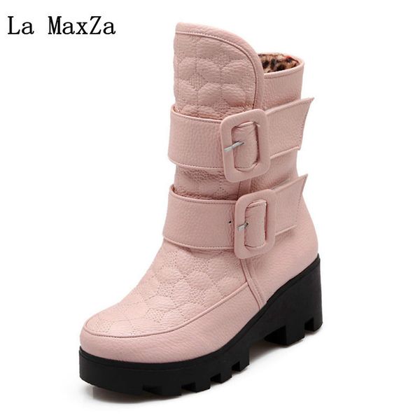 

la maxza female snow boots 2018 winter new plus cashmere warm women's pattern ankle anti-skiing increase casual ladies boots, Black