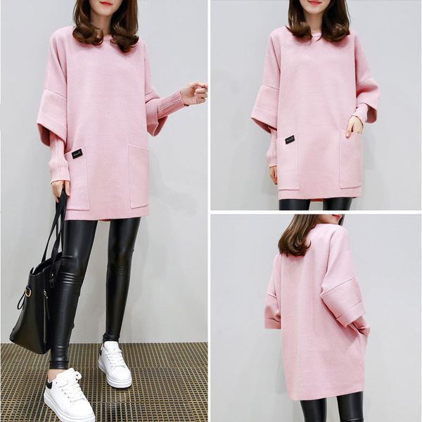 

2019 fashion women fake two pieces sweatershirt winter autumn thick loose pullover plus size soft fabric msj99, Black