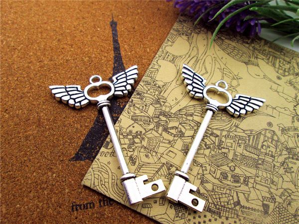 

15pcs--key charm,antique tibetan silver wings key pendants charms jewelry making,59x41mm, Bronze;silver