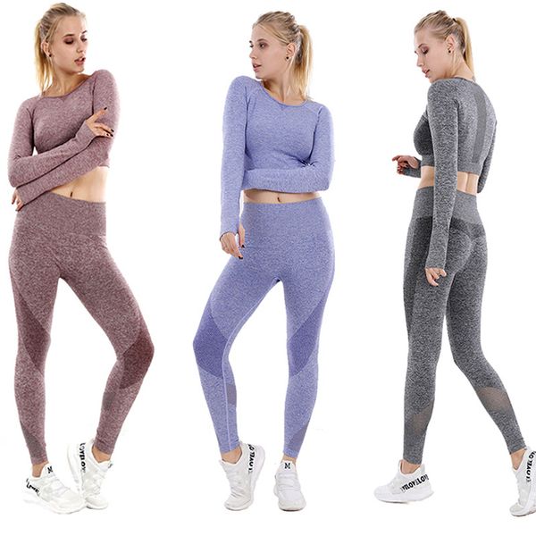 

gym set sports suit yoga set tracksuit crop 2 piece women leggings gym clothing front seamless gymwear women's tracksuit, White;red