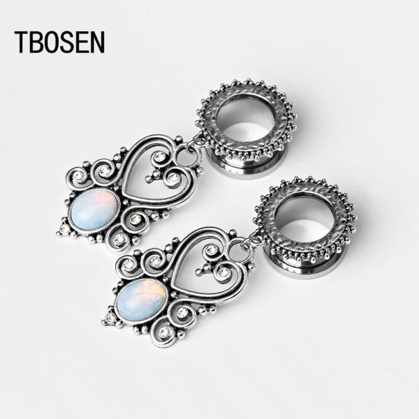 

tbosen vintage dangle ear gauges piercing stainless steel stone body jewelry screw ear plugs and tunnels pair selling earrings, Slivery;golden