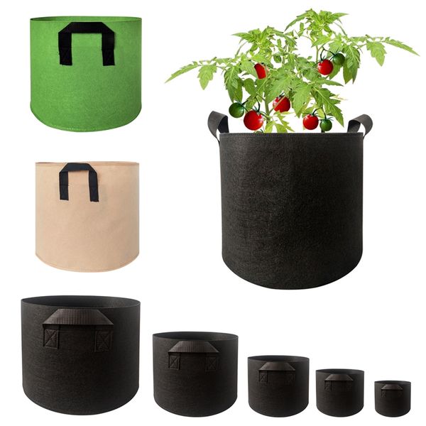 

plant grow bags premium series thichkened non-woven aeration fabric pots with handles reinforced weight capacity & extremely durable