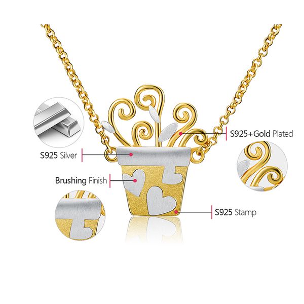 

lotus fun real 925 sterling silver handmade designer fine jewelry lovely romantic flower pot design pendant necklace for women