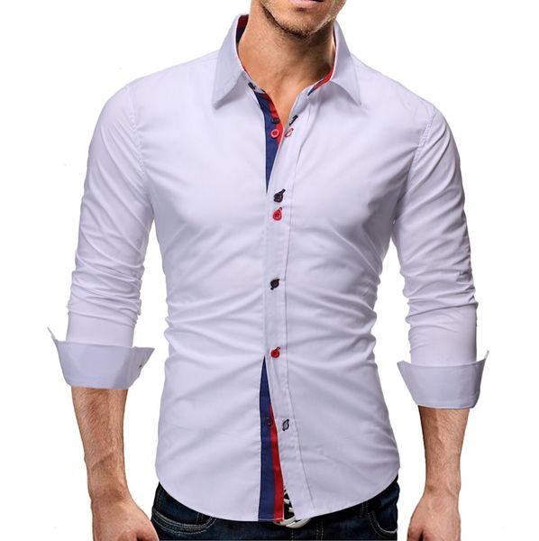 

shirts slim fit men's splicing business leisure printing long-sleeved blouse shirts men dress camisas homem camisa masculina, White;black