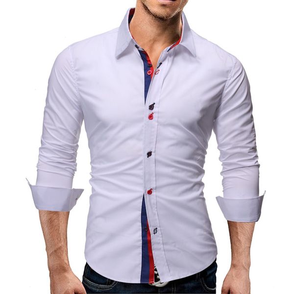 

shirts slim fit men's splicing business leisure printing long-sleeved blouse shirts men dress camisas homem camisa masculina, White;black