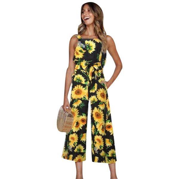 

2020 new women jumpsuits rompers floral print ladies jumpsuit sleeveless summer rompers flower printed jumpsuits streetwear d30, Black;white