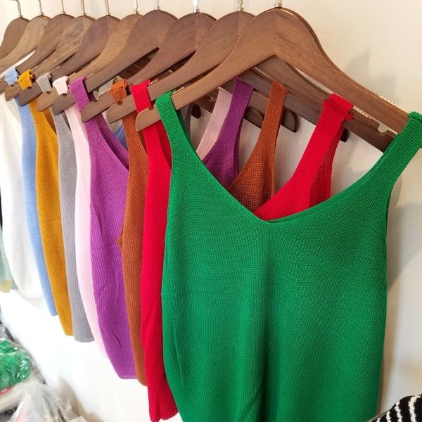 

топы для женщин женской моды tank top женщина повседневной рубашки обрезанных top дама v шеи вязаной tank выдалбливают 11 цветов, White