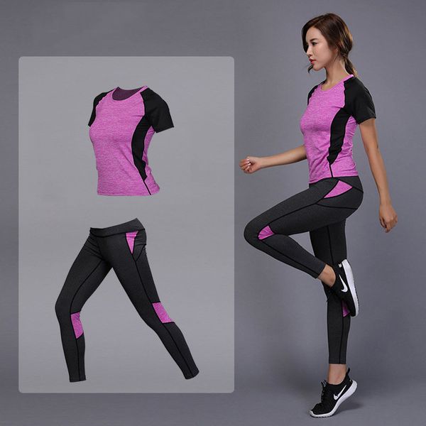 

5 colors sportswear yoga set for women sports set fitness gym running tennis shirt+pants yoga leggings jogging workout suit, White;red