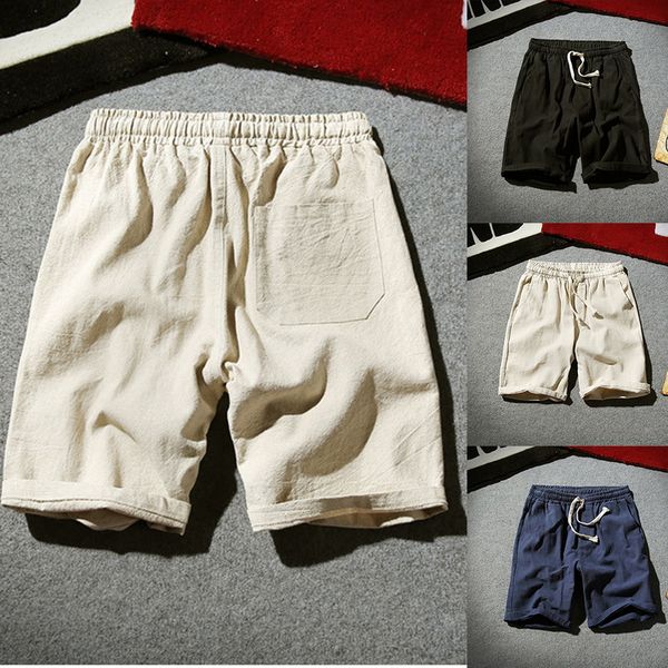 

summer faux cotton linen shorts 2019 mens casual shorts comfort homewear men solid short pants oversize 5xl beach, White;black