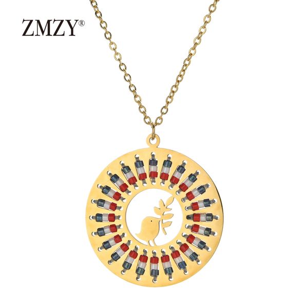

zmzy boho style bird jewelry gold color peace dove statement necklace women sieraden stainless steel pigeon laurel leaf pendant, Silver