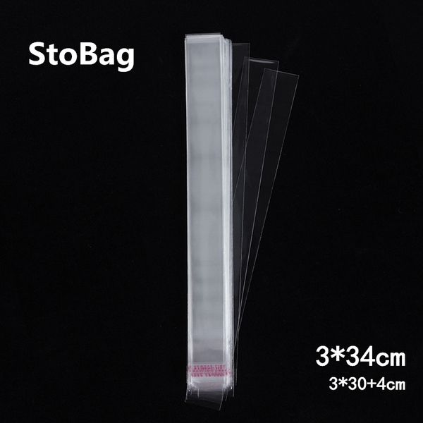 

stobag 1000pcs 3*34cm clear cellophane cello bags plastic long opp card display self adhesive peel seal slender bag gift jewelry