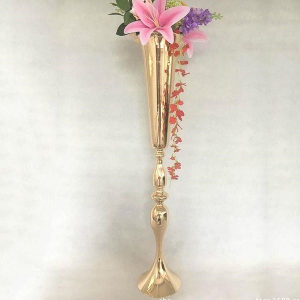 

10pcs/lot 90 cm/35.4" flower vase wedding table centerpiece event road lead gold metal vases party decoration flower holders