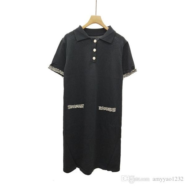 

430 2019 autumn brand same style sweater pullover short sleeve lapel neck black white dress flora print luxury womens clothes qian, Black;gray