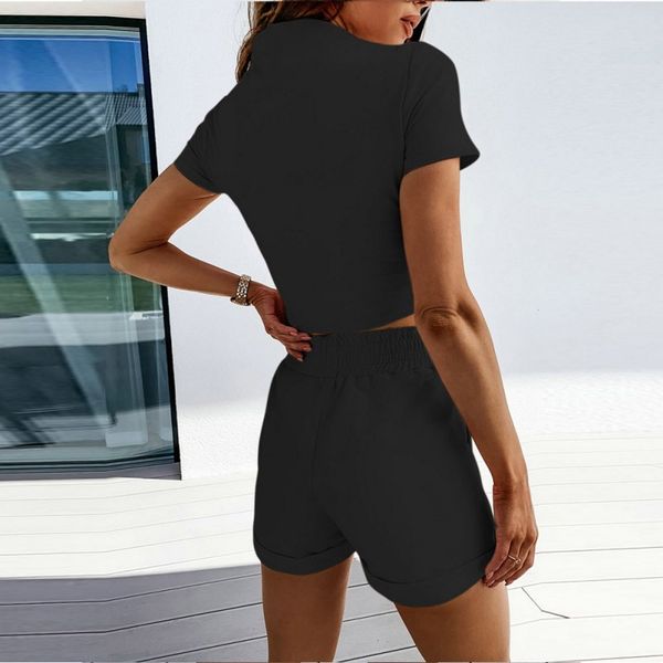 

women's summer casual suits casual short-sleeved t-shirts and high waist exposed navel shorts women's suits, White