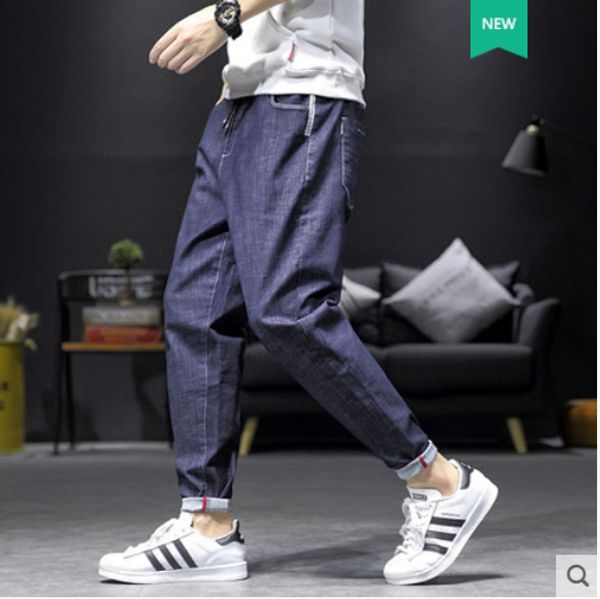 

the blue jeans male popular logo long pants male fashion loose harlan slacks
