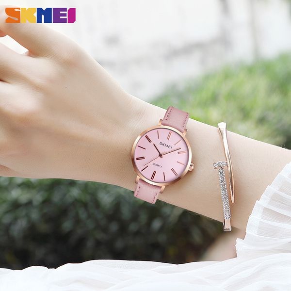 

skmei fashion women watches casual leather strap watch simple 3bar waterproof quartz wristwatches ladies relogio feminino 1397 fashion, Slivery;brown