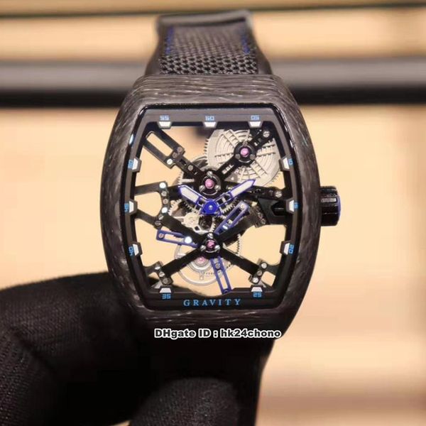 Vanguard Watch Neue 4-Stil beste Uhr Black Carbon NTPT V45 T Gravity Skeleton mechanische Handaufzug Herrenuhr Kautschukband Herrenuhren