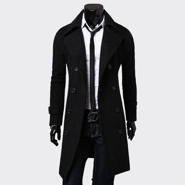

mens trench coat fashion men long clothes black double-breasted windproof slim trench coat men plus size blazer, Tan;black
