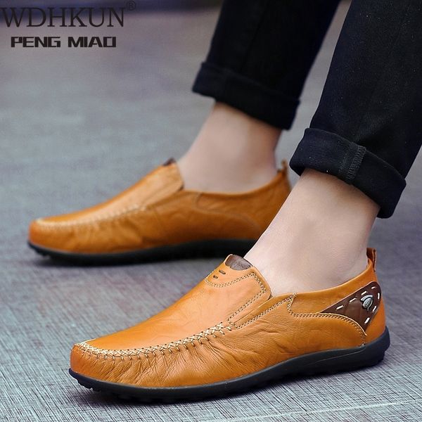 

wdhkun 2020 genuine leather men loafers casual autumn italian men shoes casual handmade breathable driving shoes slip, Black