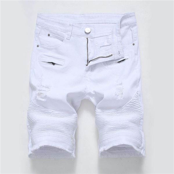 

holes mens jean shorts summer straight knee length designer regular mens stretch shorts, Blue