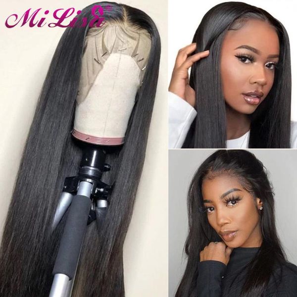 

13x6 straight lace front wig lace front human hair wigs pre plucked with baby hair mi lisa remy brazilian 13x4 frontal wigs, Black;brown