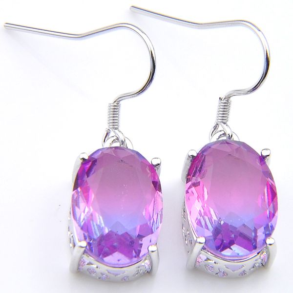 

luckyshine10 pair birthday party gifts earring new oval purple tourmaline gems silver cubic zirconia crystal charm women earrings
