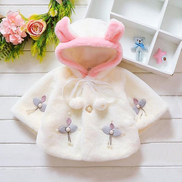 

простой щедрый искусственный мех наряд малыш девушки зима с капюшоном особенно творческий верхняя одежда цветочный декор помпон толстовки па, Blue;gray