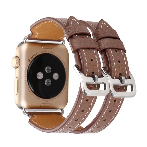 

leather watch band strap for apple watch double buckle cuff bracelet 38mm 42mm genuine leather watchband strap5 4 3 2 1, Black;brown