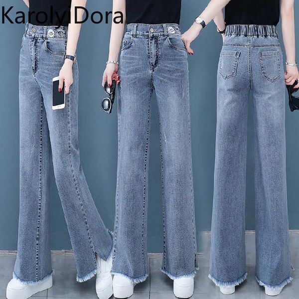 

high-waist jeans 2020 new summer korean version of the wild loose straight tube was thin tow pants women jeans, Blue