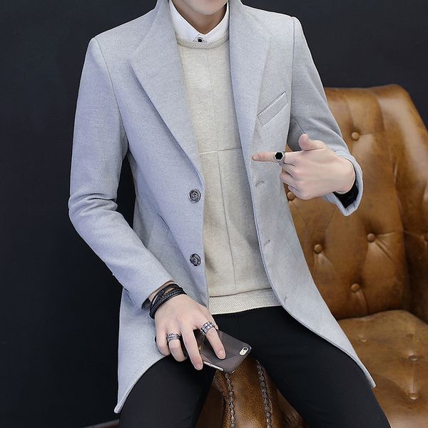 

the 2020 winter men's hair color woolen coat in the long slim handsome men's fashion menswear simple coat, Black