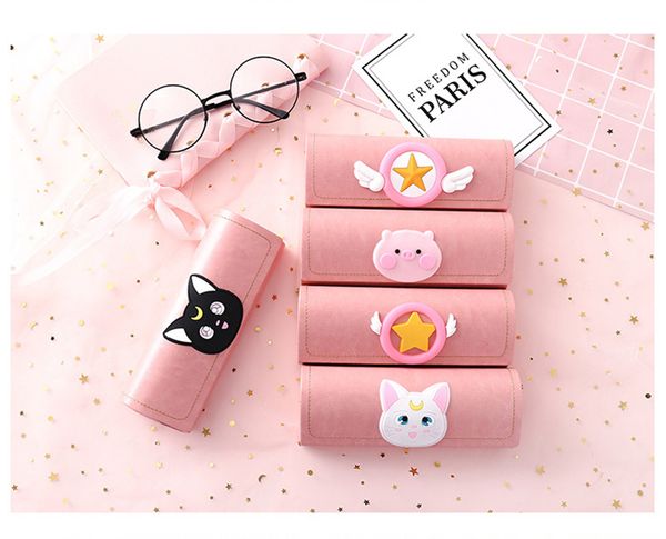 

2019 excellent quality frame glasses case pink girl cute student myopia glasses case portable storage box jj19812