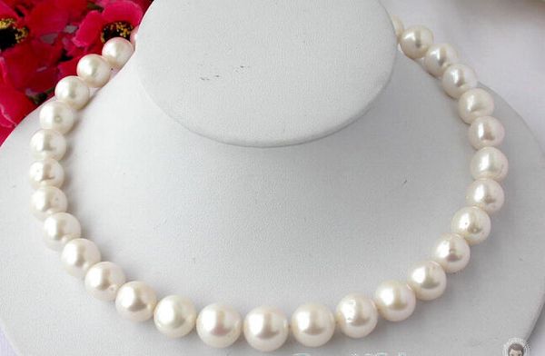 

huge 17" 10-11mm white round freshwater cultured pearl necklace 925silver clasp, Silver
