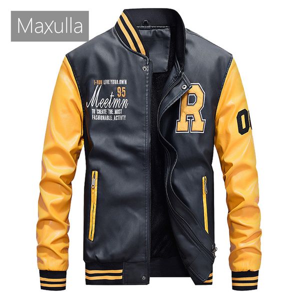 

maxulla pu leather jacket mens fashion hip hop leather coats male causal slim fit faux punk motorcycle jackets clothing, Black