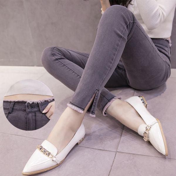 

jeans women's 2019 spring and summer new style elasticity slim fit trousers flash slit pencil skinny large size dress, Blue