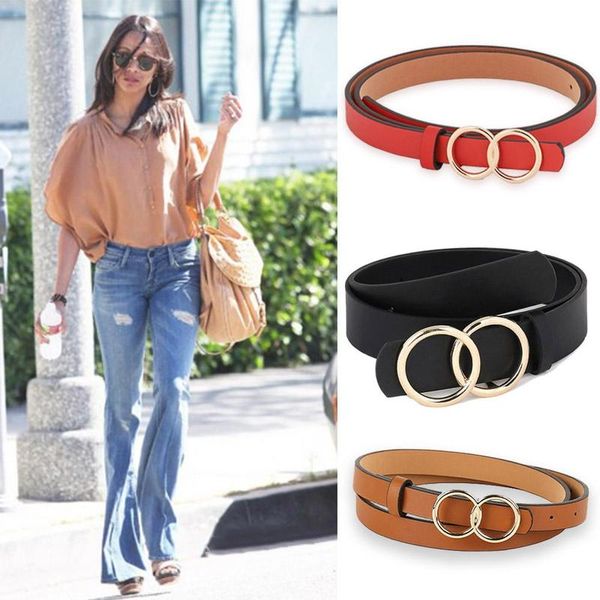 

soft faux leather double ring buckle vintage decorative casual tighten all-match fashion long women belt solid holes 105cm, Black;brown