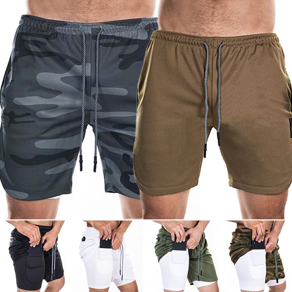

2020 men's running shorts quick drying 2 in 1 sports shorts male double-deck sports mens jogging gym men breathable short, Black;blue