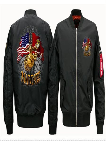 

marines print ribbons jacket sport flight stand collar suit mens plus size casual wear designer men jacket, Black;brown