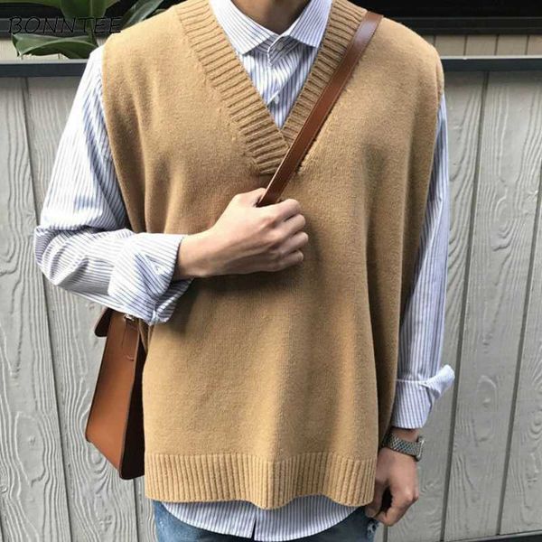 

men's vests sweater vest solid simple v-neck sleeveless sweaters chic mens daily outwear waistcoat all-match korean style vintage casua, Black;white