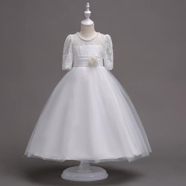 

elegant girl flower dresses children kids girls lace and tulle wedding dress white bridesmaid girl party dress, Red;yellow