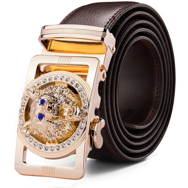 

роскошные дизайнерские ремни gold wolf металл автоматическая пряжка пояс mens высокого качества коровы оригинальные кожаные ремни, Black;brown