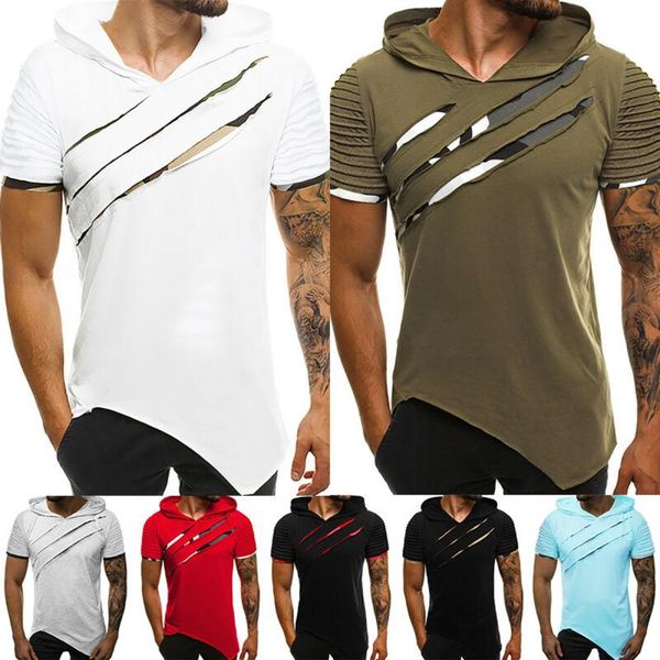 

мужская slim fit толстовка с капюшоном с коротким рукавом tee футболка повседневные летние топы блузка, White;black