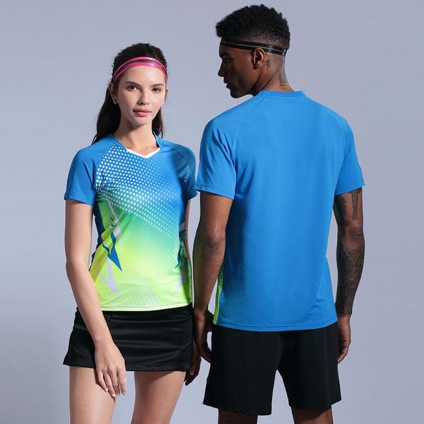 

short sleeve sports shirt o-collar men/women quick dry table tennis t-shirt outdoor sweatshirt breathable badminton shirts run, Black;blue
