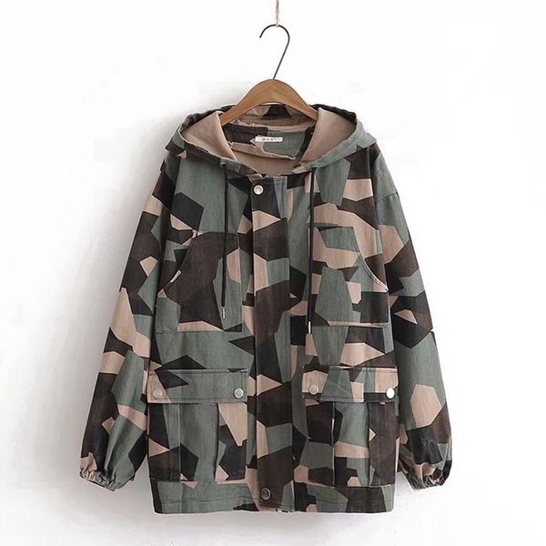 

fashion trend camouflage coat hip hop streetwear hooded long sleeve harajuku zipper cardigan woman jacket, Black;brown