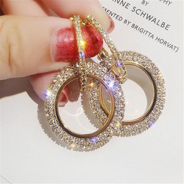 

new design creative jewelry high-grade elegant crystal earrings round gold and silver earrings wedding party for woman