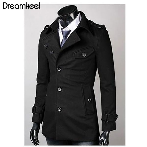 

2019 autumn/winter fashion new men leisure single-breasted trench coat / men's turn down collar long woolen jacket coat men y, Black