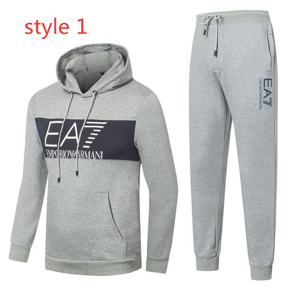 

2020 color matching new sweater men's sports suit hooded hooded spring and autumn trend printing casual long sleeve trousers, Gray