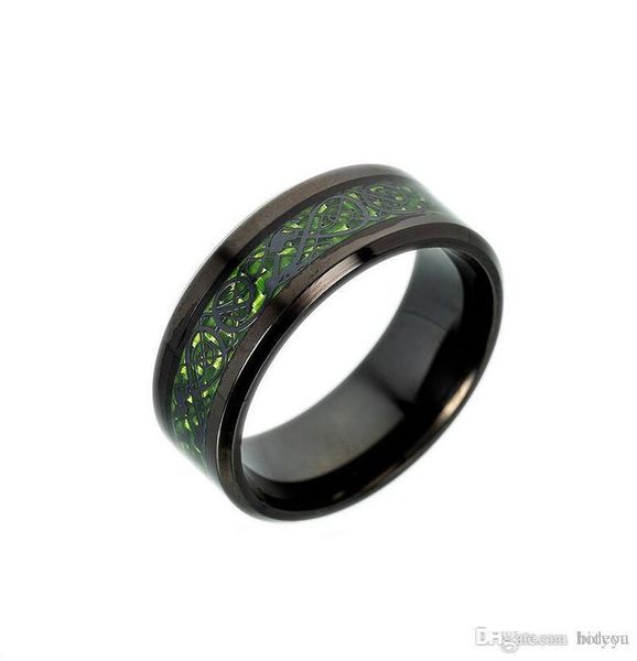 

ou dragon pattern titanium steel mens band rings 2018 red green fashion jewelry accessories for mens, Silver