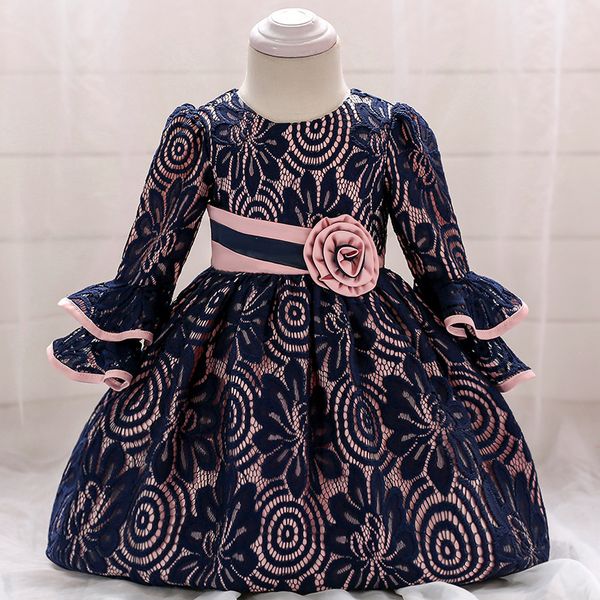 

autumn new 2019 party dress kids baby girl wedding long sleeve dresses lace pull sleeve princess dress bubble skirt, Red;yellow