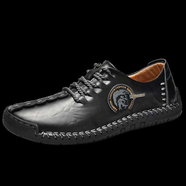 

2020 fashion men shoes genuine leather lace up mens shoes leather casual loafers men large size 48, Black